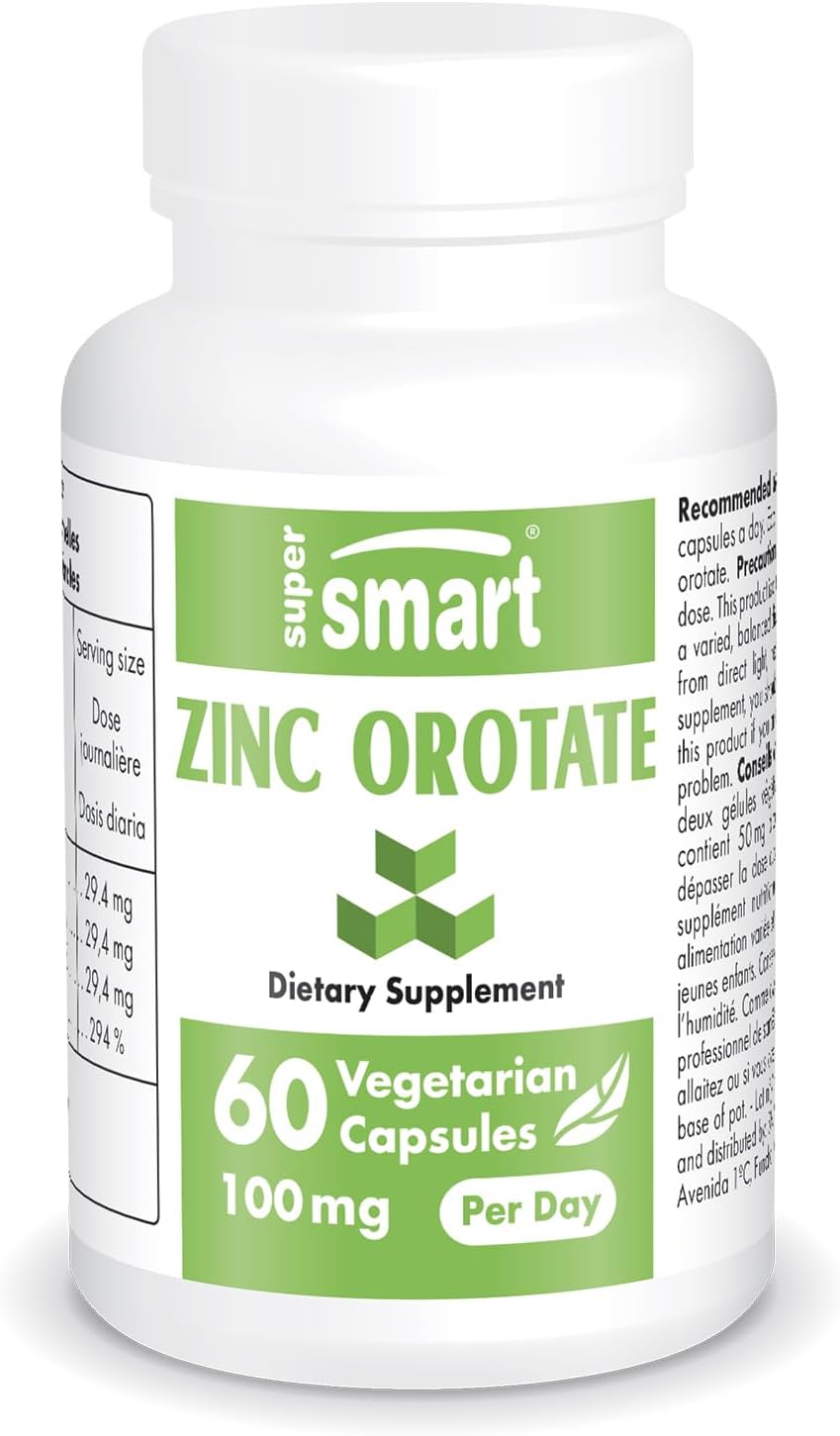 Zinc Orotate Supplement 100mg - Immune Support & Energy Booster - Skin Health - Non-GMO - 60 Vegetarian Capsules