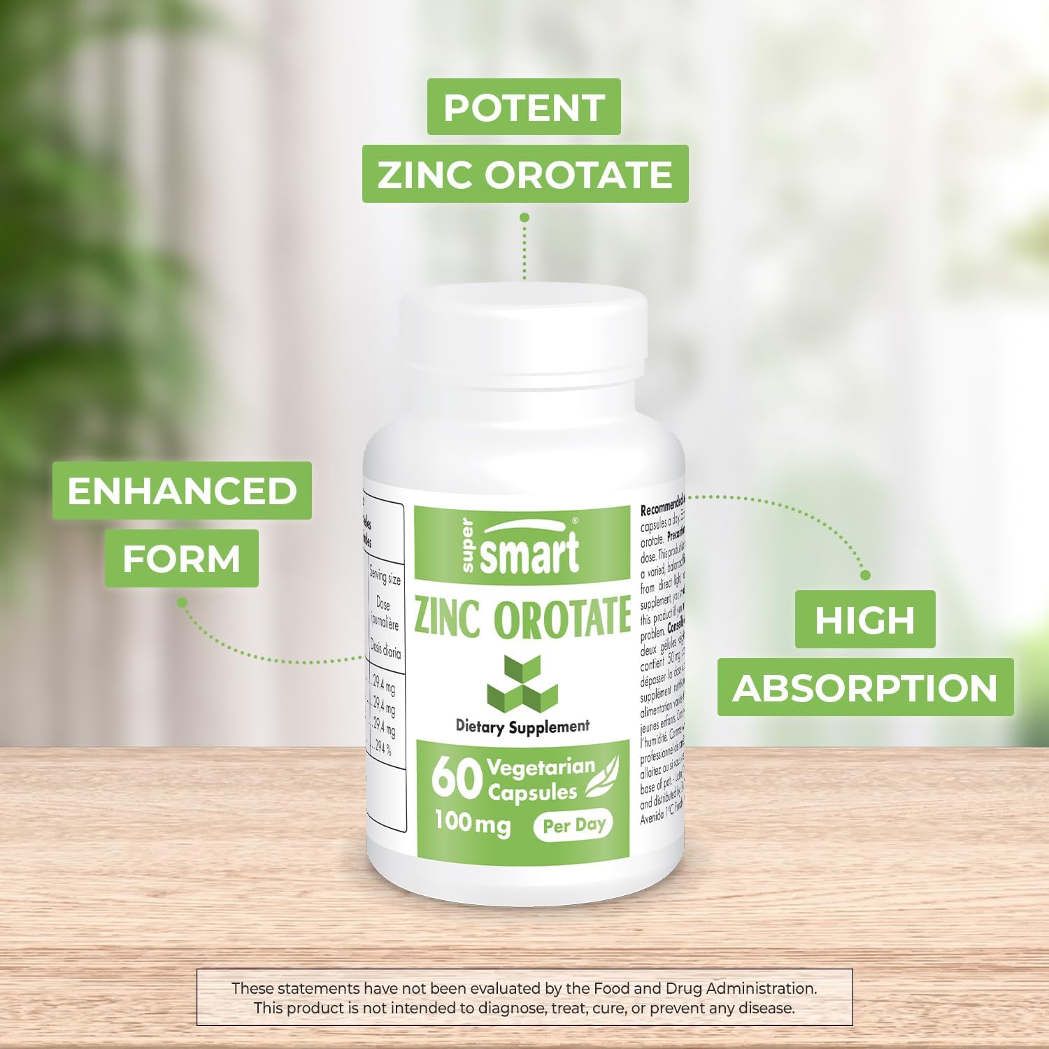 Zinc Orotate Supplement 100mg - Immune Support & Energy Booster - Skin Health - Non-GMO - 60 Vegetarian Capsules
