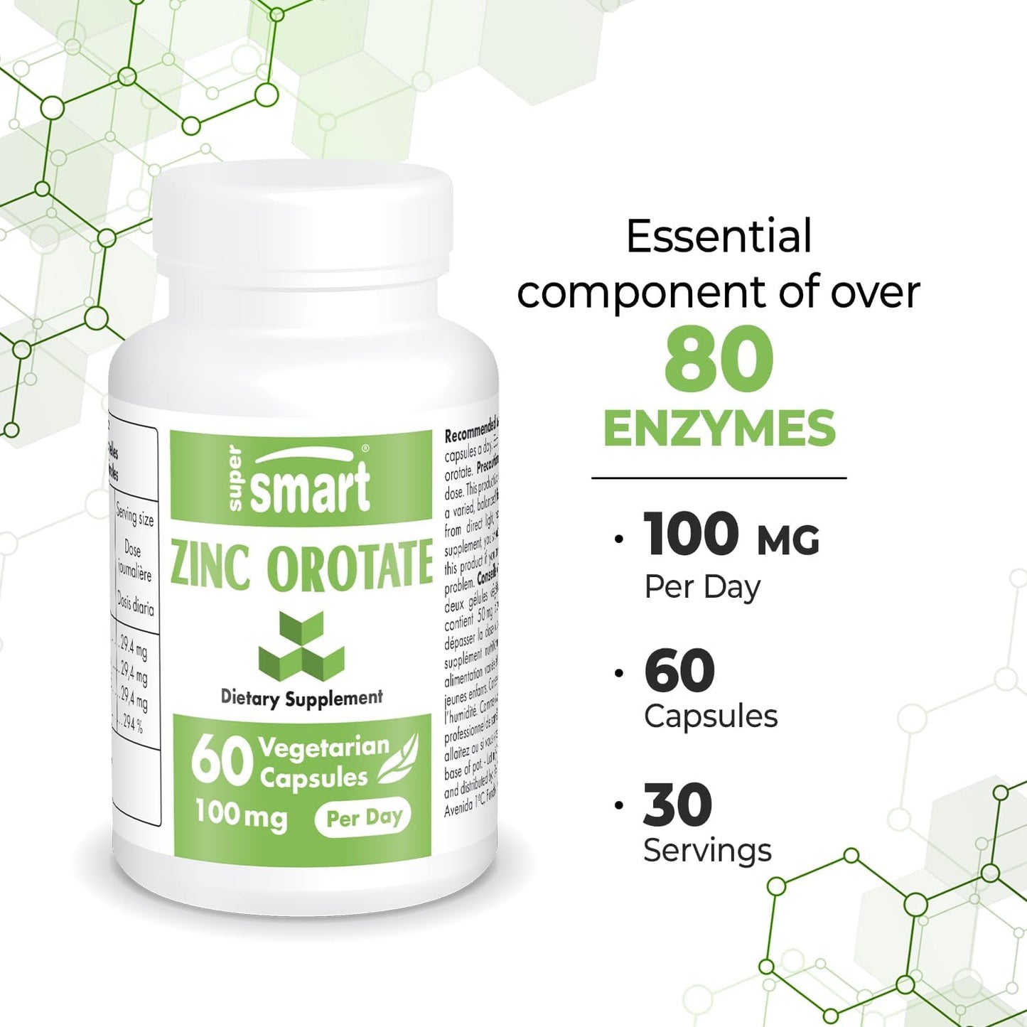 Zinc Orotate Supplement 100mg - Immune Support & Energy Booster - Skin Health - Non-GMO - 60 Vegetarian Capsules