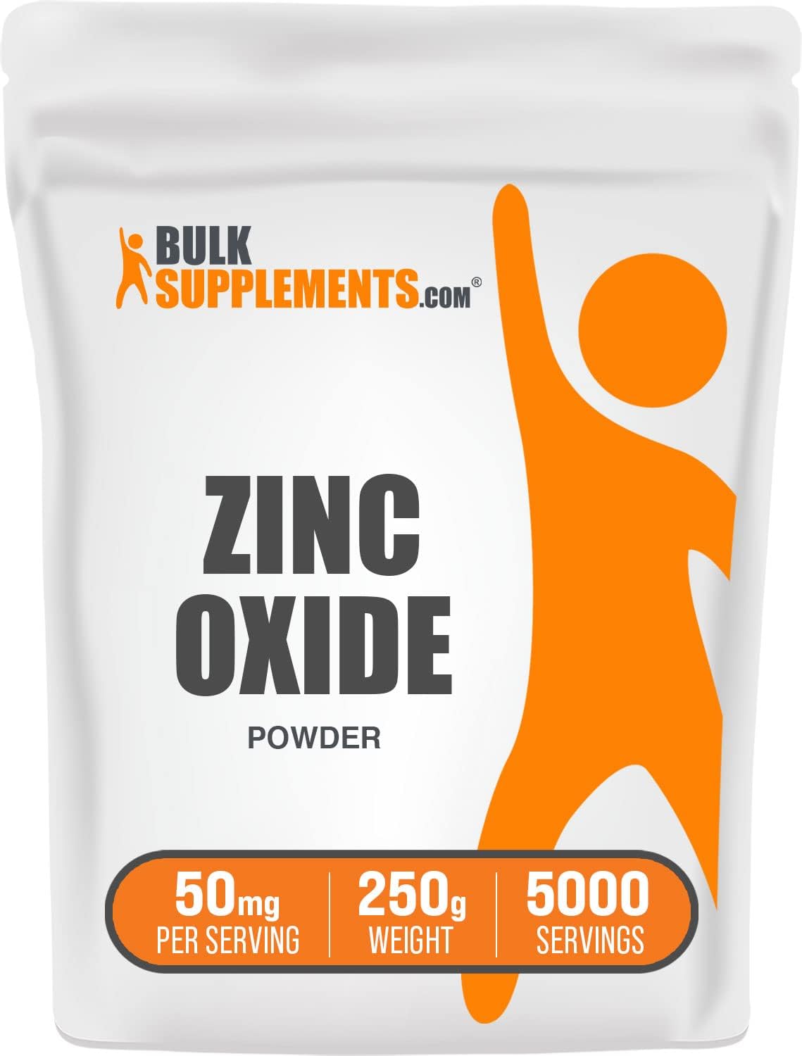 Zinc Oxide Powder Supplement - 40mg Zinc for Immune Support, Gluten Free, 250g (8.8 oz) - BulkSupplements.com