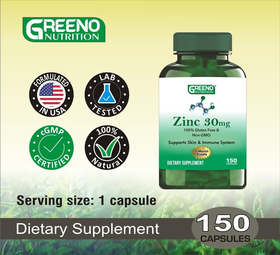 Zinc Picolinate Capsules 30mg, High Absorption for Immune Support, 150 Count - 5 Month Supply by GREENO NUTRITION