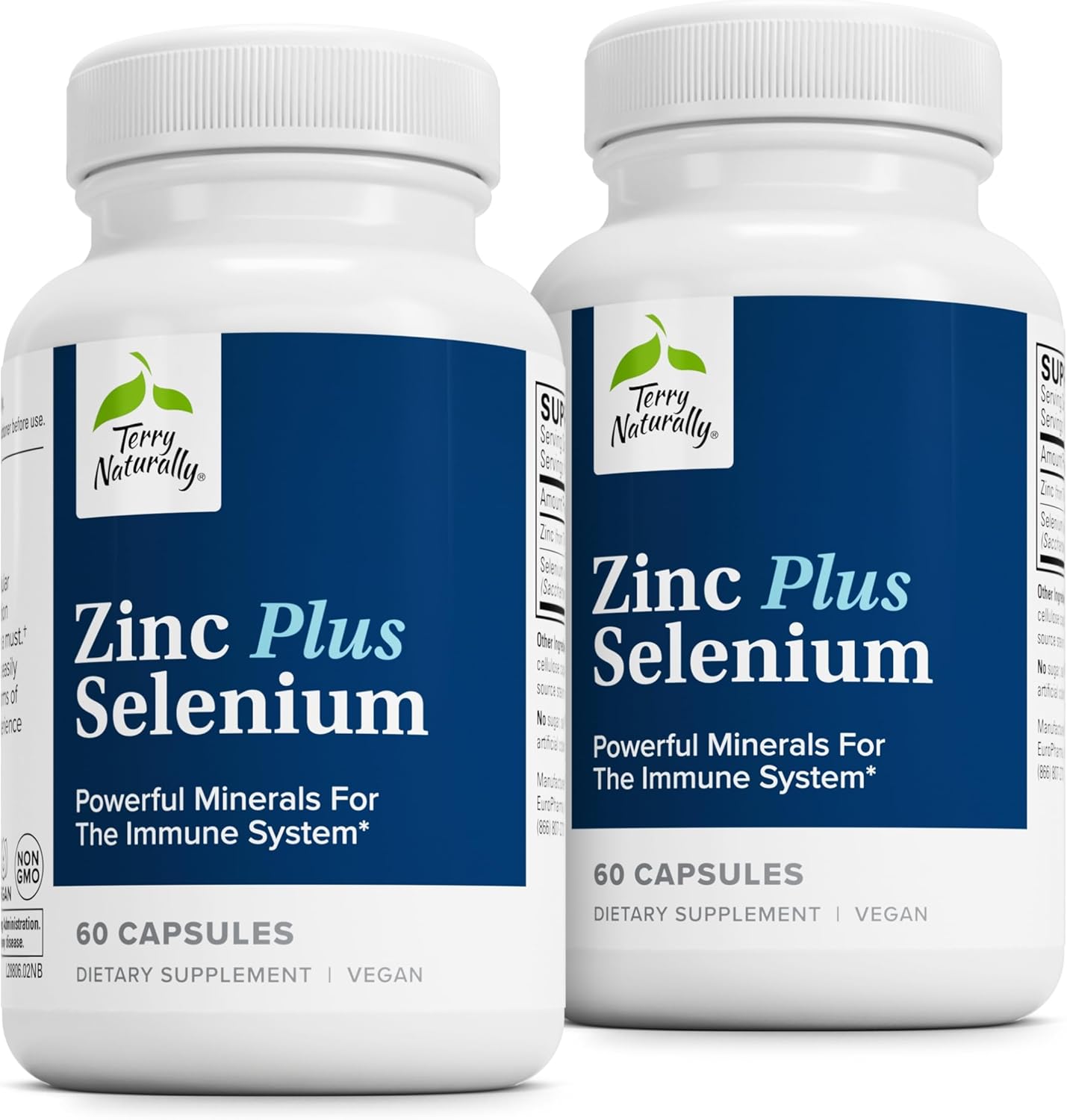 Zinc Plus Selenium Supplement for Immune & Respiratory Health - Zinc Bisglycinate Chelate - 60 Caps (2 Pack)