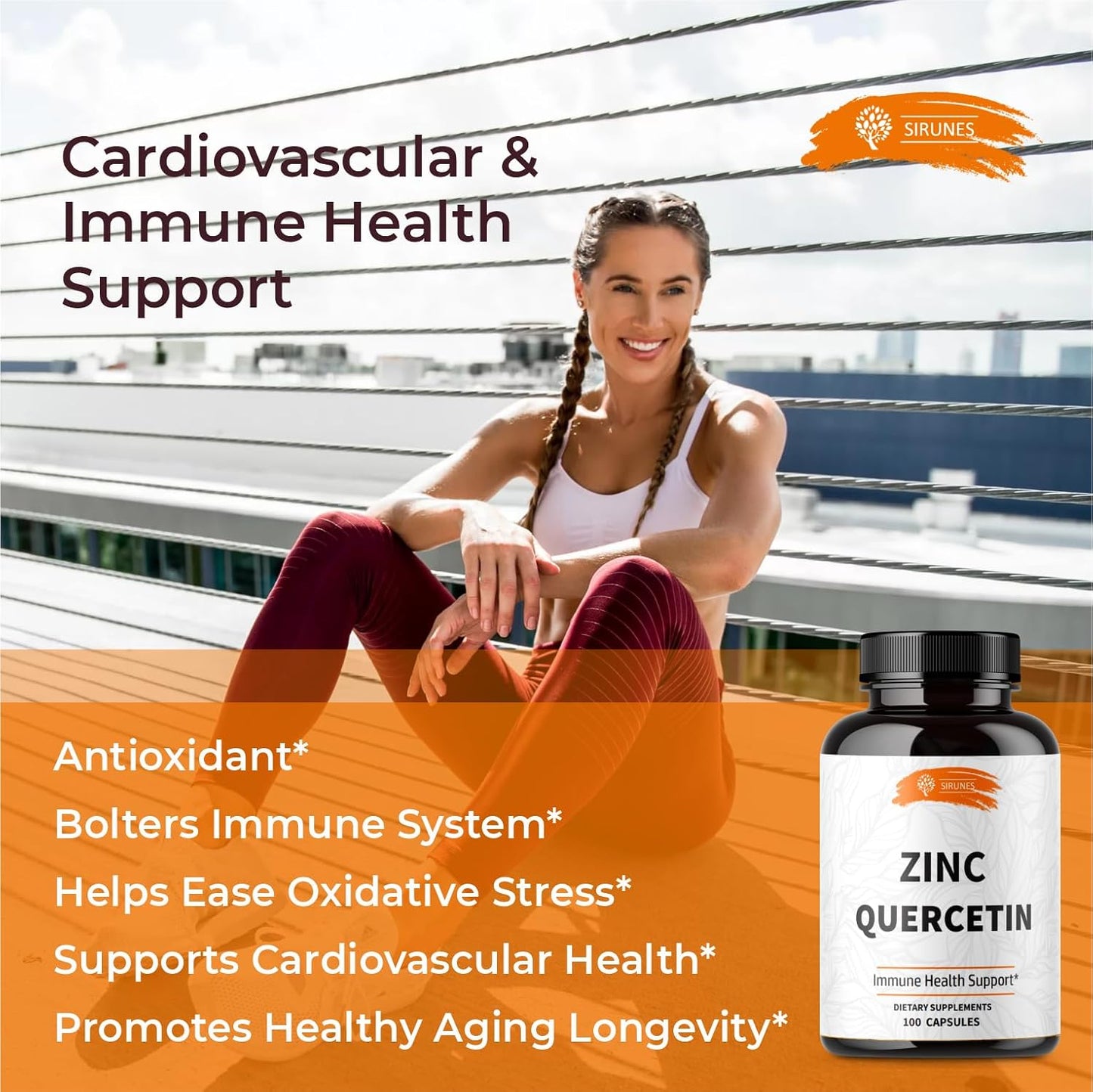 Zinc Quercetin Capsules 100pcs - Immune Support Supplement for Men and Women - Non-GMO Zinc Supplements