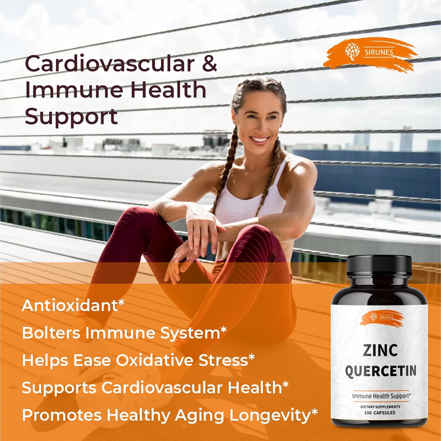 Zinc Quercetin Capsules 100pcs - Immune Support Supplement for Men and Women - Non-GMO Zinc Supplements