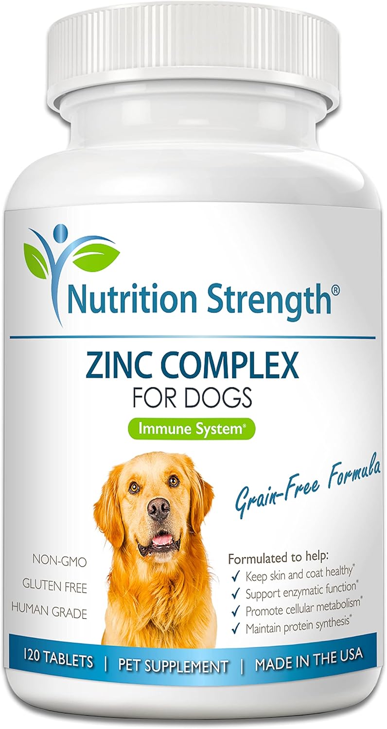 Zinc Supplement for Dogs with Biotin, Folate, Selenium & Vitamin E - 120 Chewable Tablets for Healthy Skin, Coat & Immune System