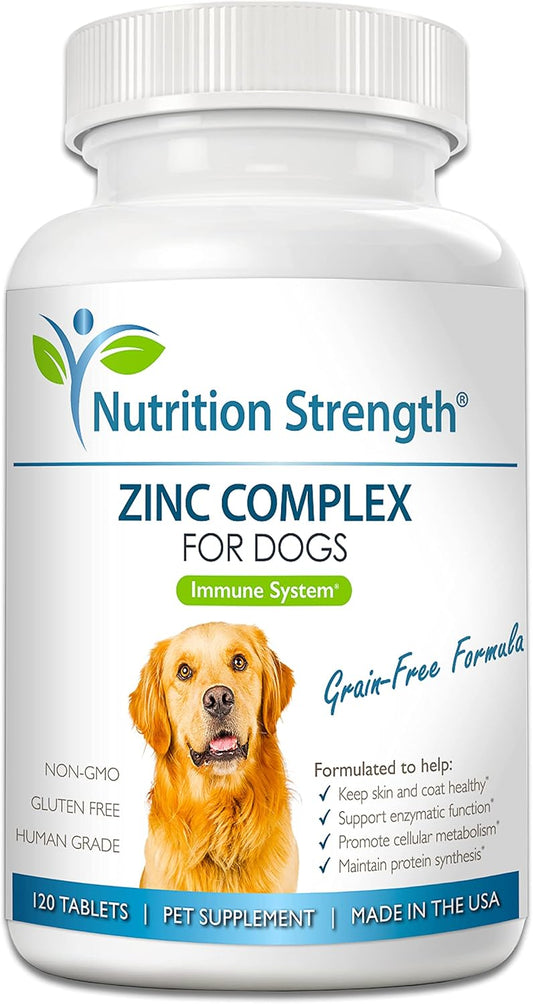 Zinc Supplement for Dogs with Biotin, Folate, Selenium & Vitamin E - 120 Chewable Tablets for Healthy Skin, Coat & Immune System