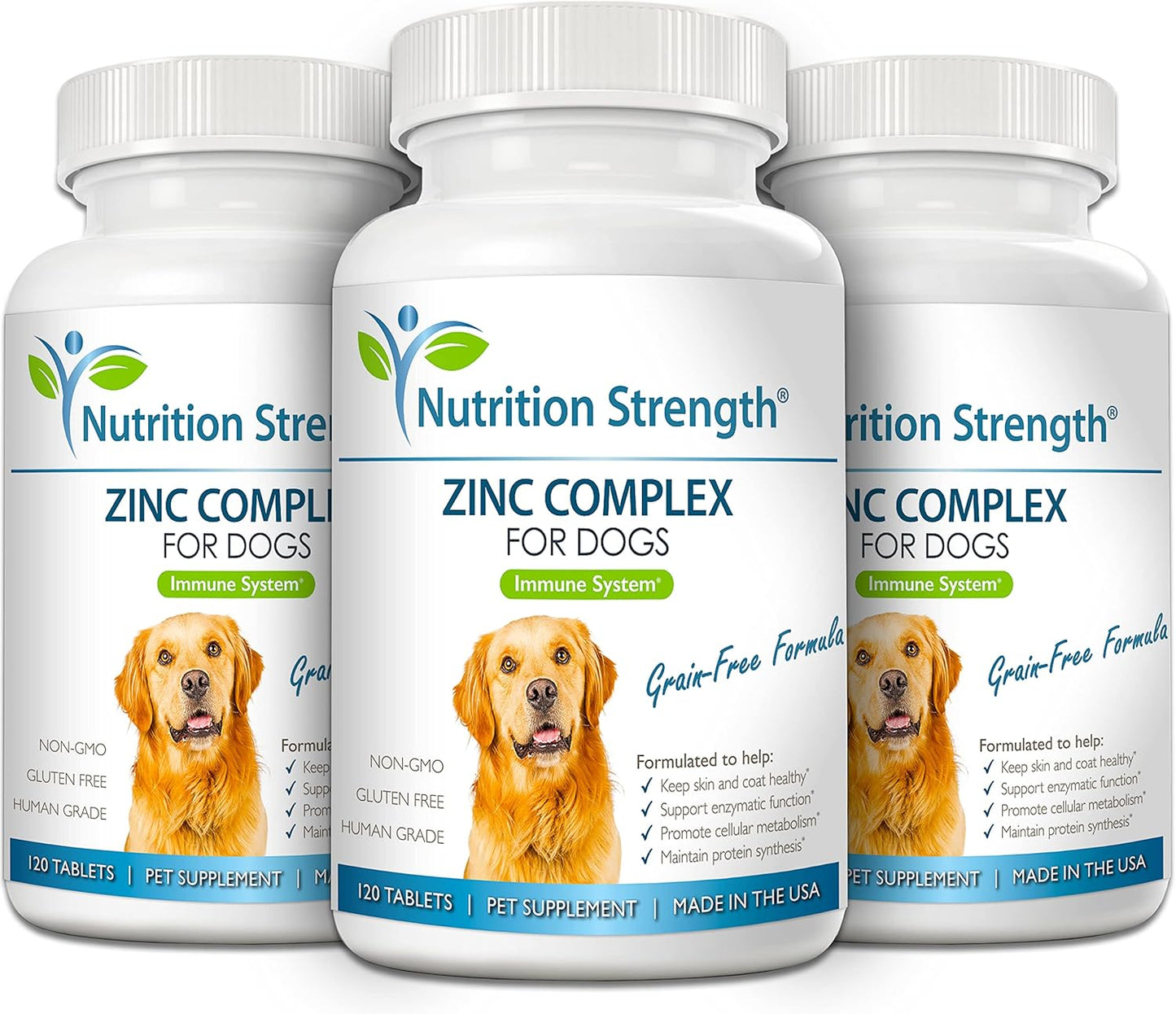 Zinc Supplement for Dogs with Biotin, Folate, Selenium & Vitamin E - 120 Chewable Tablets for Healthy Skin, Coat & Immune System