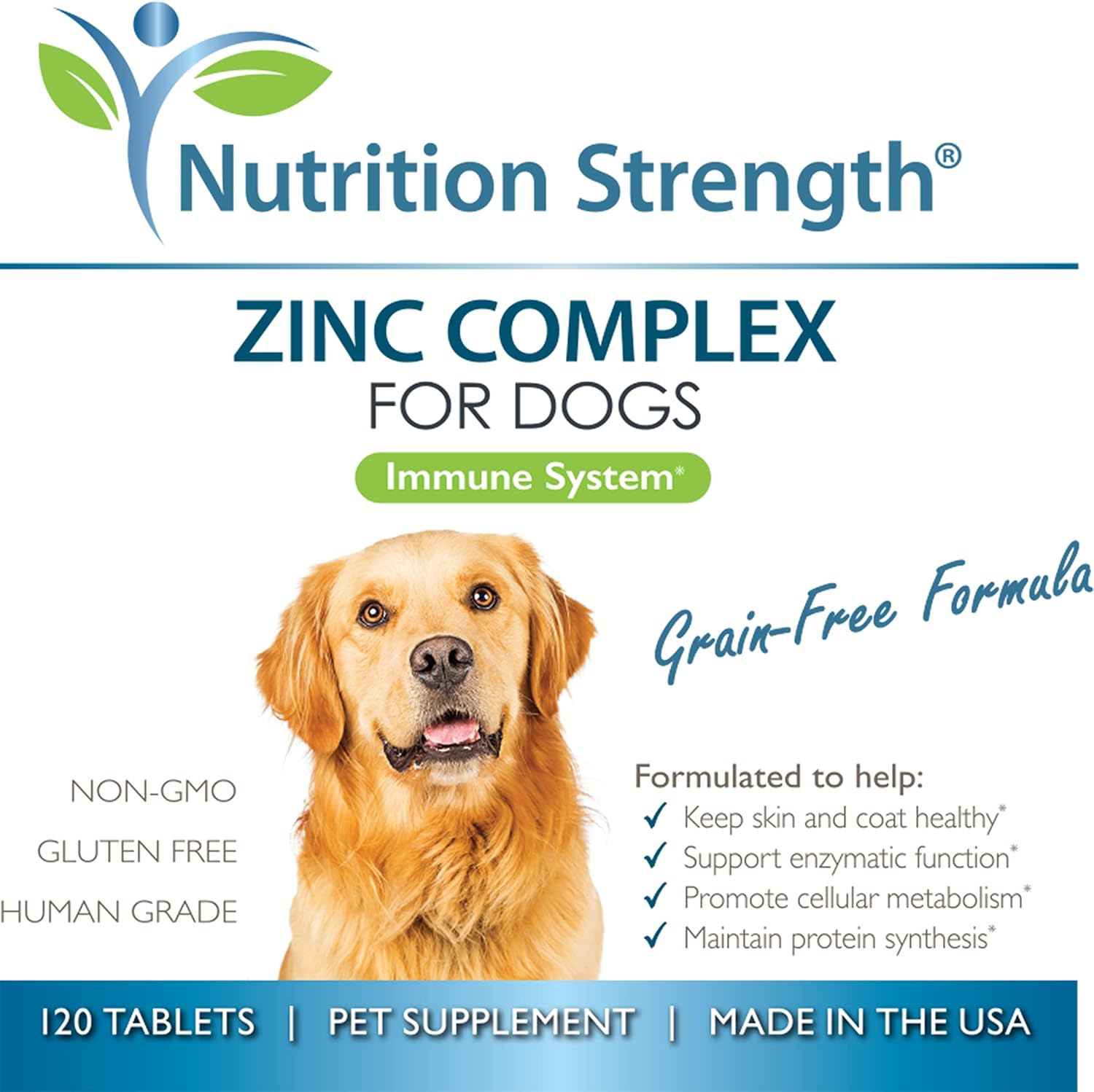Zinc Supplement for Dogs with Biotin, Folate, Selenium & Vitamin E - 120 Chewable Tablets for Healthy Skin, Coat & Immune System