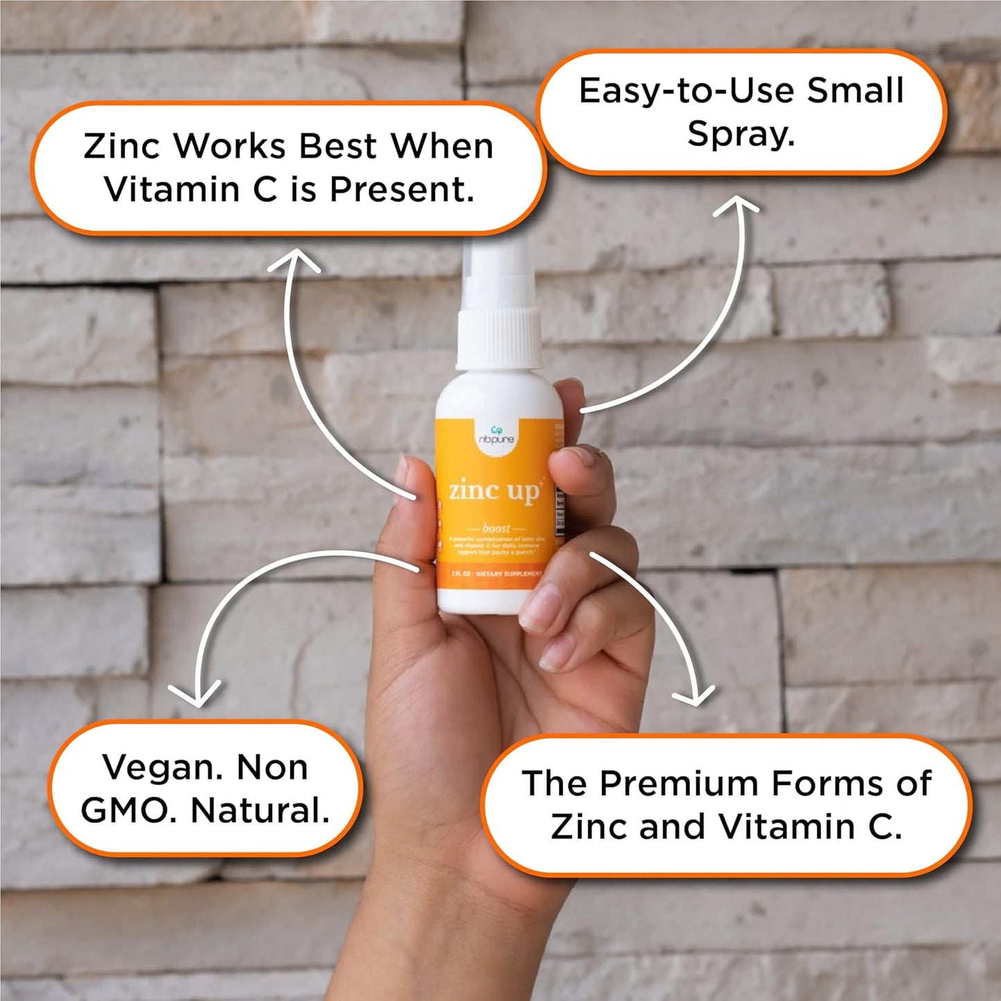 Zinc Up+ Liquid Spray with Vitamin C for Kids & Adults, 2 fl oz - nbpure