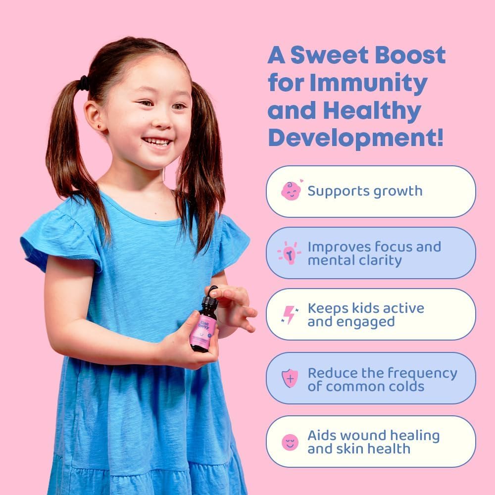 ZincBerry Kids Immune Support Drops with Elderberry Flavor - 2 fl oz Vitamin Supplement for Children 2-16+ Years