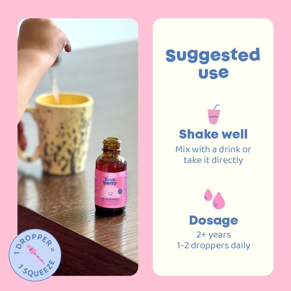 ZincBerry Kids Immune Support Drops with Elderberry Flavor - 2 fl oz Vitamin Supplement for Children 2-16+ Years