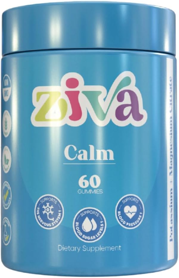 ZIVA Calm 60 Gummies with Potassium Citrate and Magnesium Citrate - Top Potassium Supplement for Relaxation