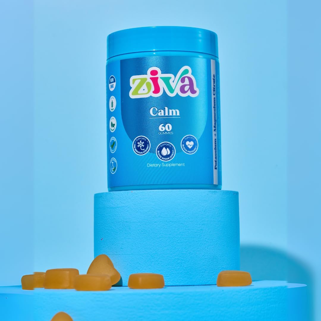 ZIVA Calm 60 Gummies with Potassium Citrate and Magnesium Citrate - Top Potassium Supplement for Relaxation