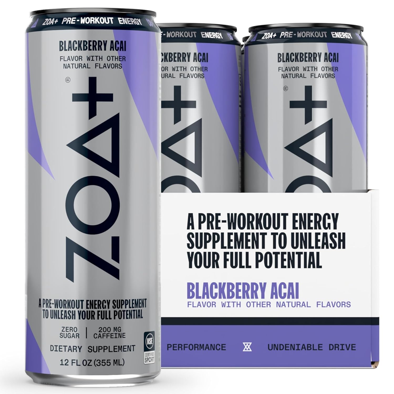 ZOA+ Variety Bundle Pre-Workout Energy Drink - NSF Certified, Zero Sugar, Nitric Oxide, B & D Vitamins, Amino Acids, Electrolytes - 48 pack