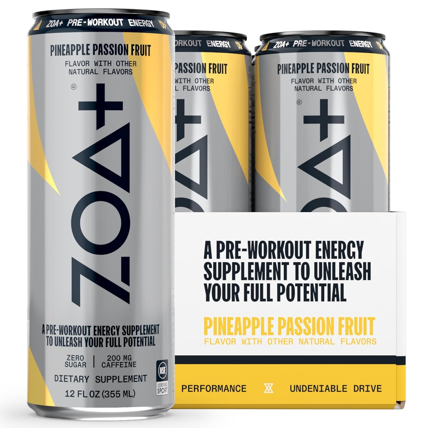 ZOA+ Variety Bundle Pre-Workout Energy Drink - NSF Certified, Zero Sugar, Nitric Oxide, B & D Vitamins, Amino Acids, Electrolytes - 48 pack