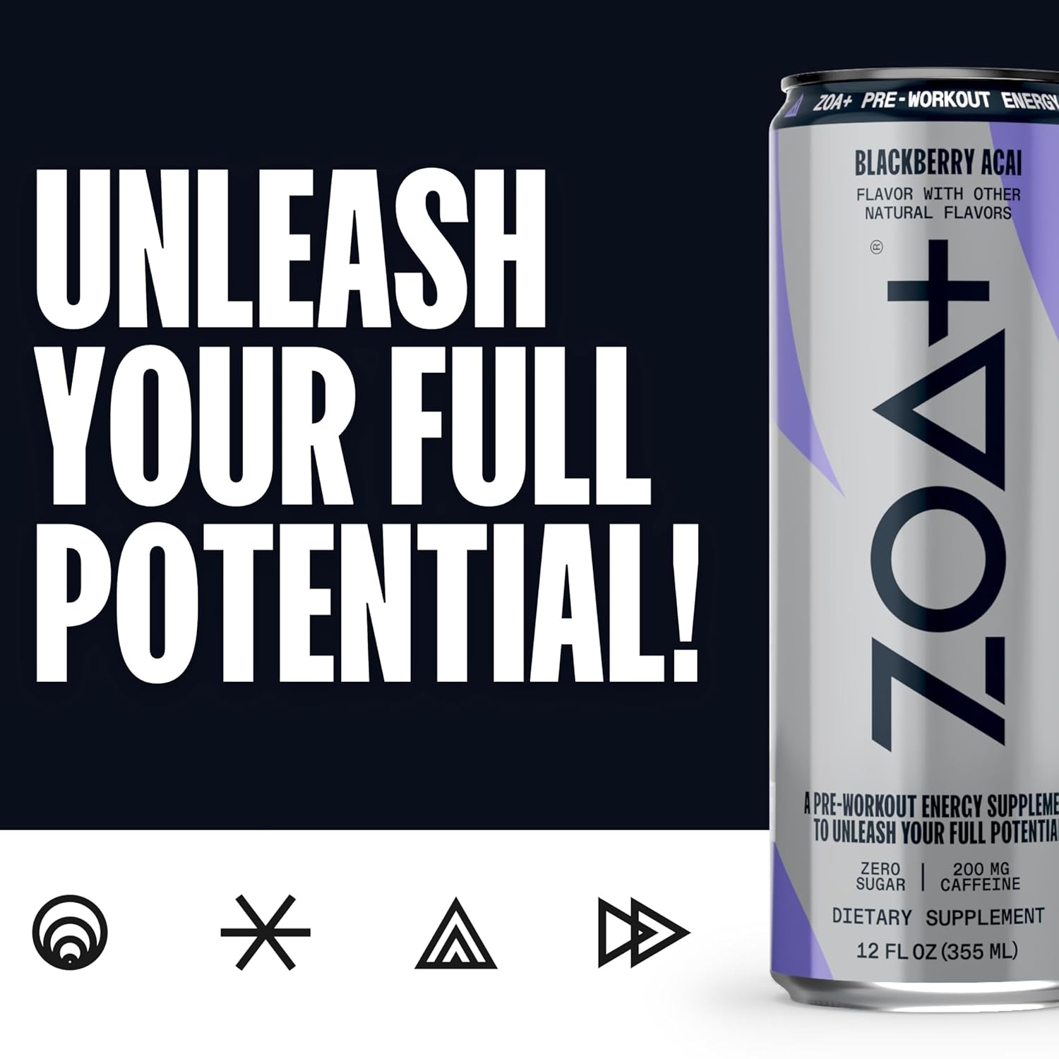 ZOA+ Variety Bundle Pre-Workout Energy Drink - NSF Certified, Zero Sugar, Nitric Oxide, B & D Vitamins, Amino Acids, Electrolytes - 48 pack