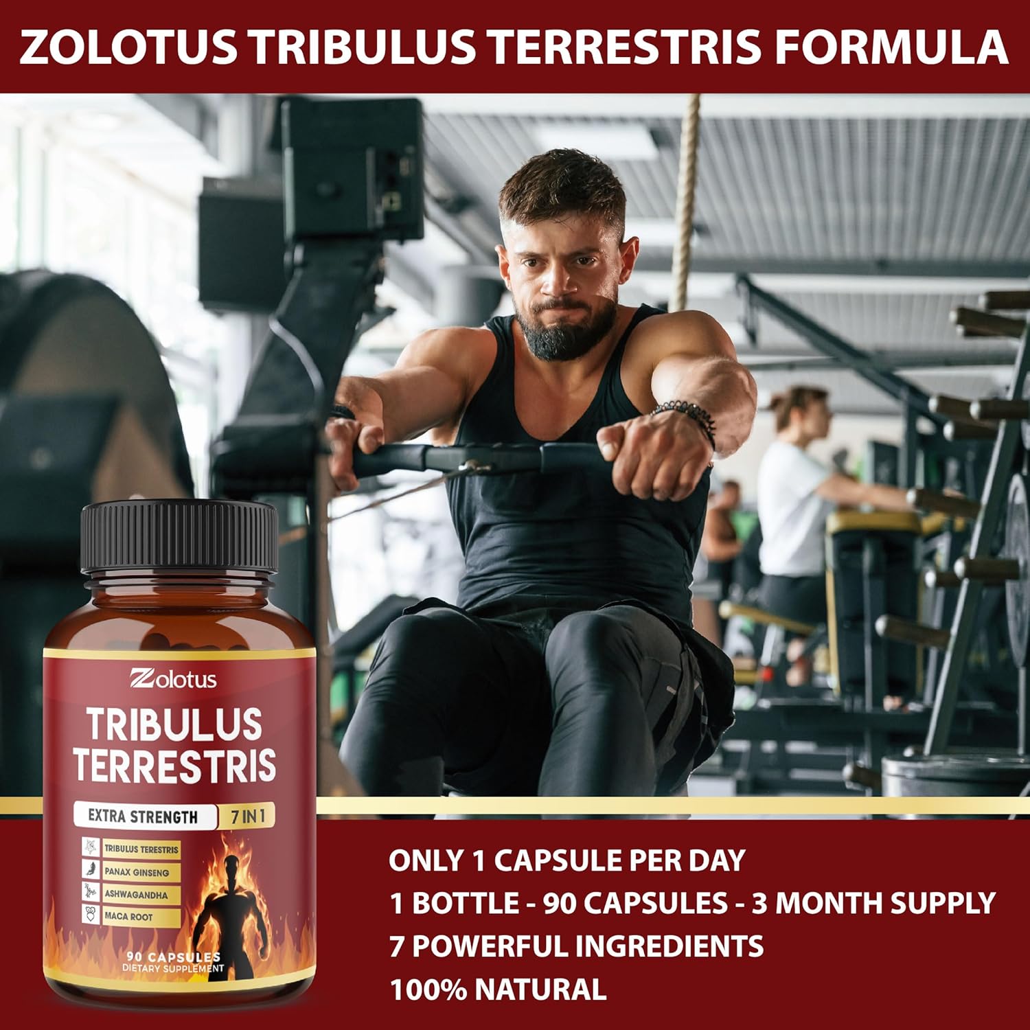 Zolotus Tribulus Terrestris Capsules with Ashwagandha, Panax Ginseng, Saw Palmetto, Maca, Shilajit - 90 Capsules - 3 Month Supply - Herbal Supplement