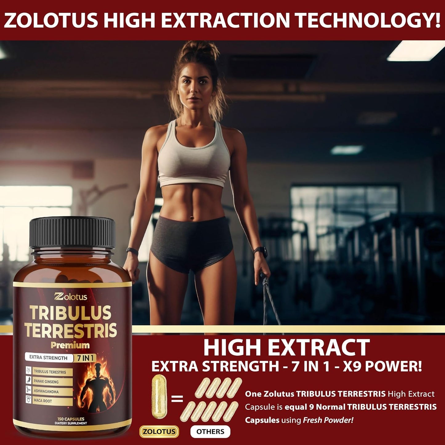 Zolotus Tribulus Terrestris Supplement with Ashwagandha & Ginseng - 5 Month Supply for Men & Women - 150 Count