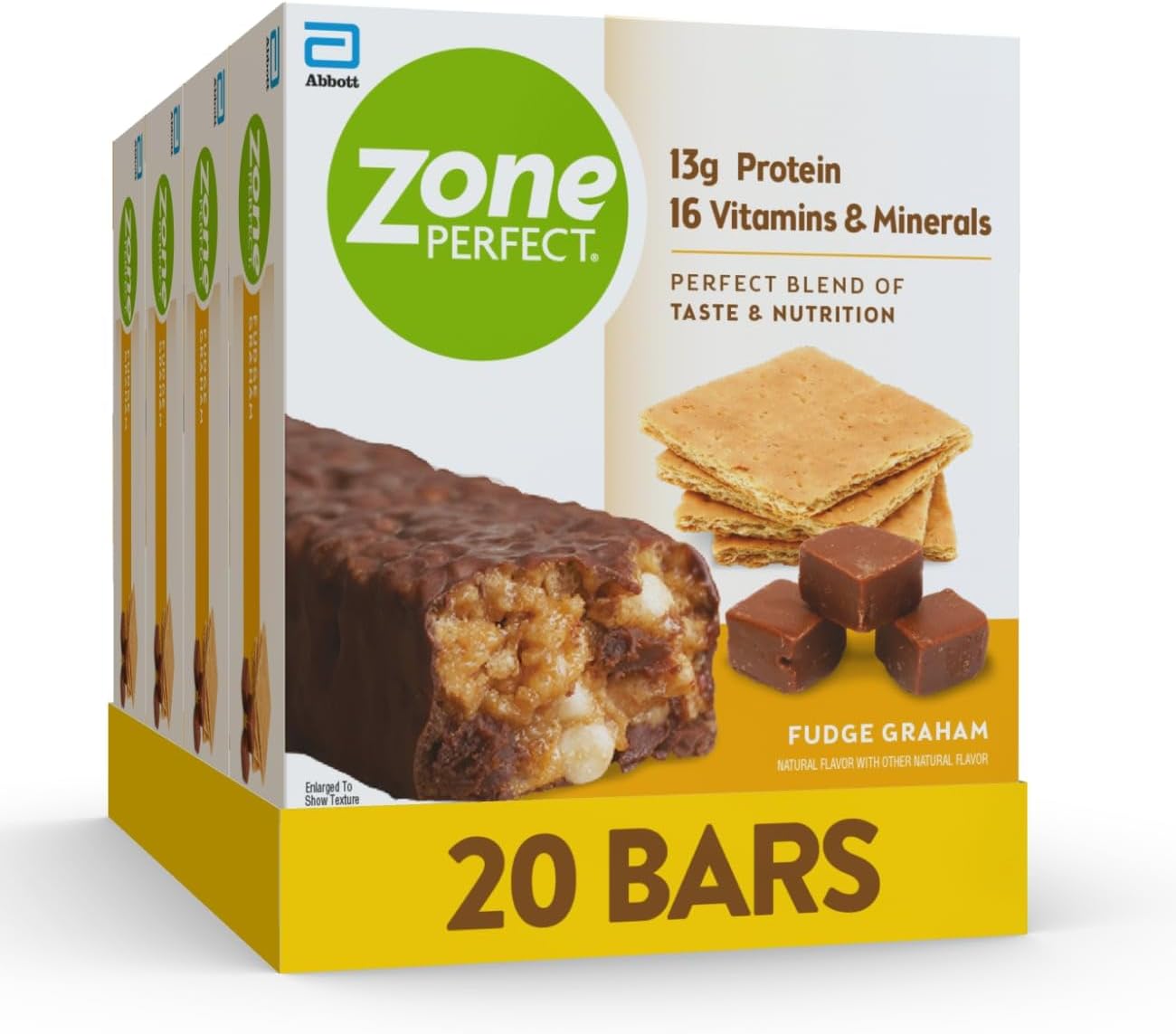 ZonePerfect Protein Bars, Fudge Graham Flavor, 20 Bars, 13g Protein, 16 Vitamins & Minerals - Protein Snack