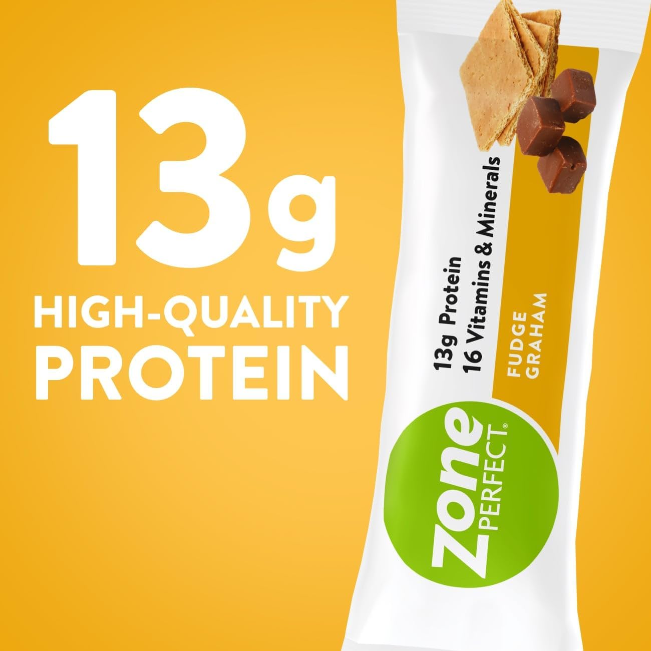 ZonePerfect Protein Bars, Fudge Graham Flavor, 20 Bars, 13g Protein, 16 Vitamins & Minerals - Protein Snack