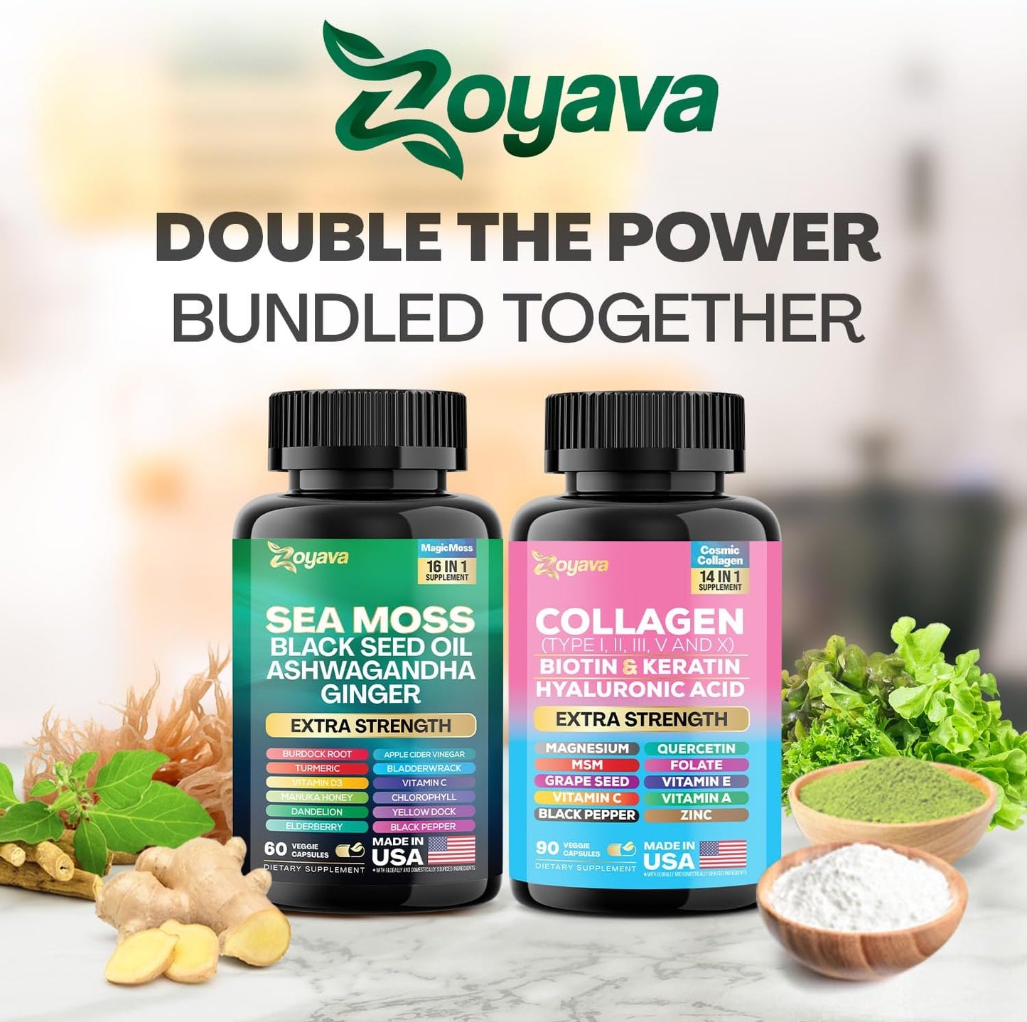 Zoyava Radiant Wellness Bundle with Sea Moss, Black Seed Oil, Ashwagandha, Turmeric, and More