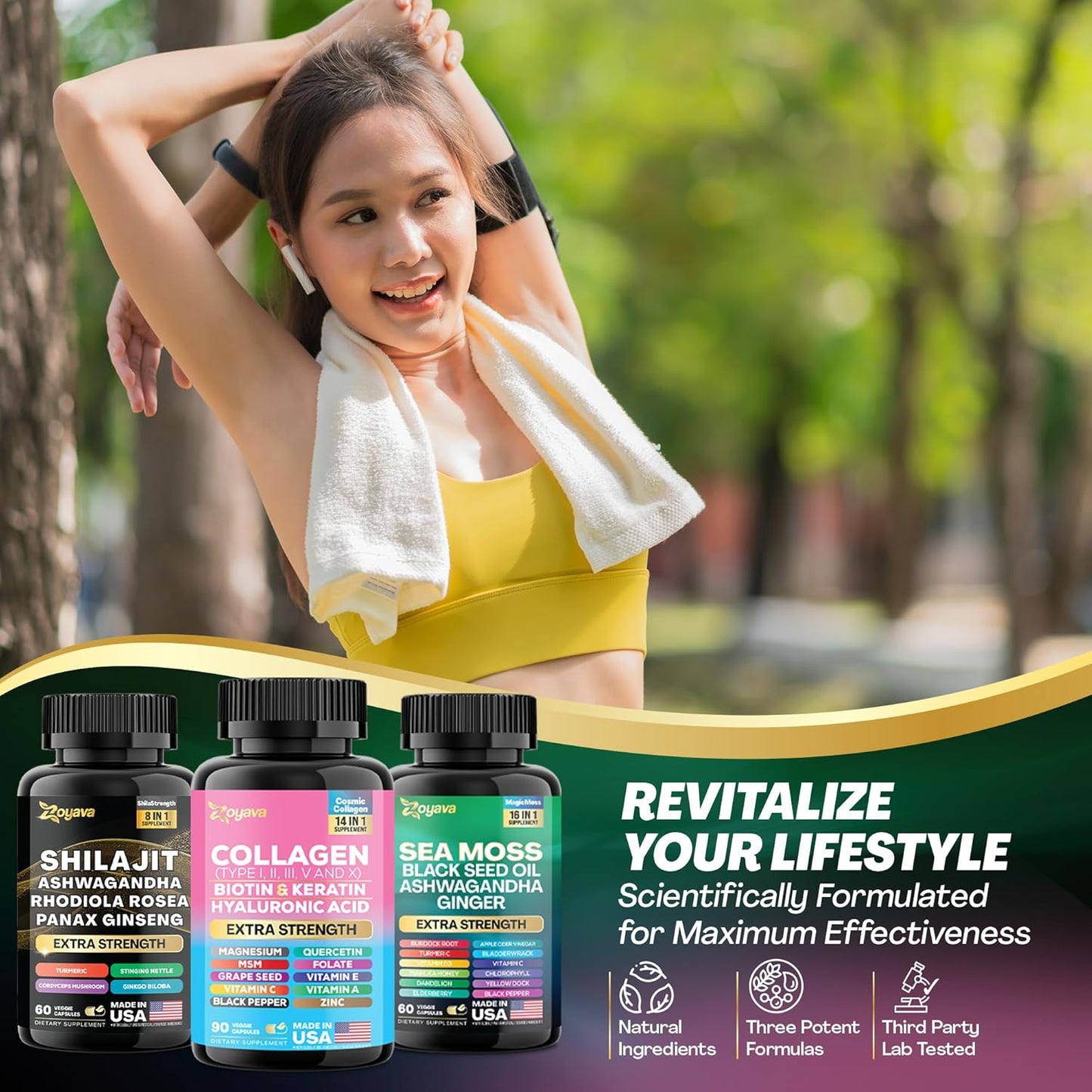 Zoyava Ultimate Wellness Bundle - Sea Moss, Black Seed Oil, Ashwagandha, Ginger, Burdock Root, Shilajit, Rhodiola Rosea, Panax Ginseng, Collagen, Biotin, Keratin, Hyaluronic Acid