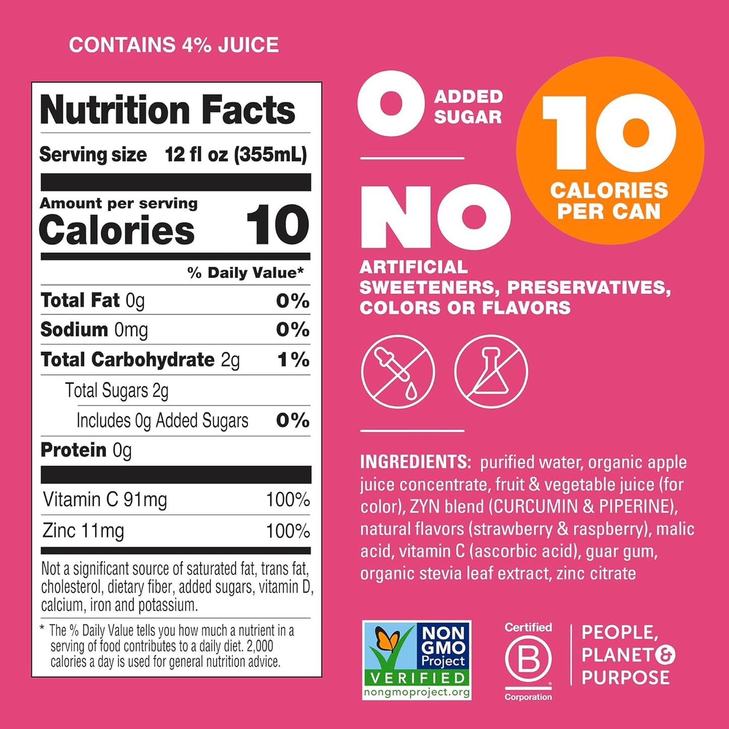 ZYN Mixed Berry Turmeric Wellness Drink 6-Pack - Sugar-Free, Low Carb, Low Calorie with Black Pepper - Clean Alternative