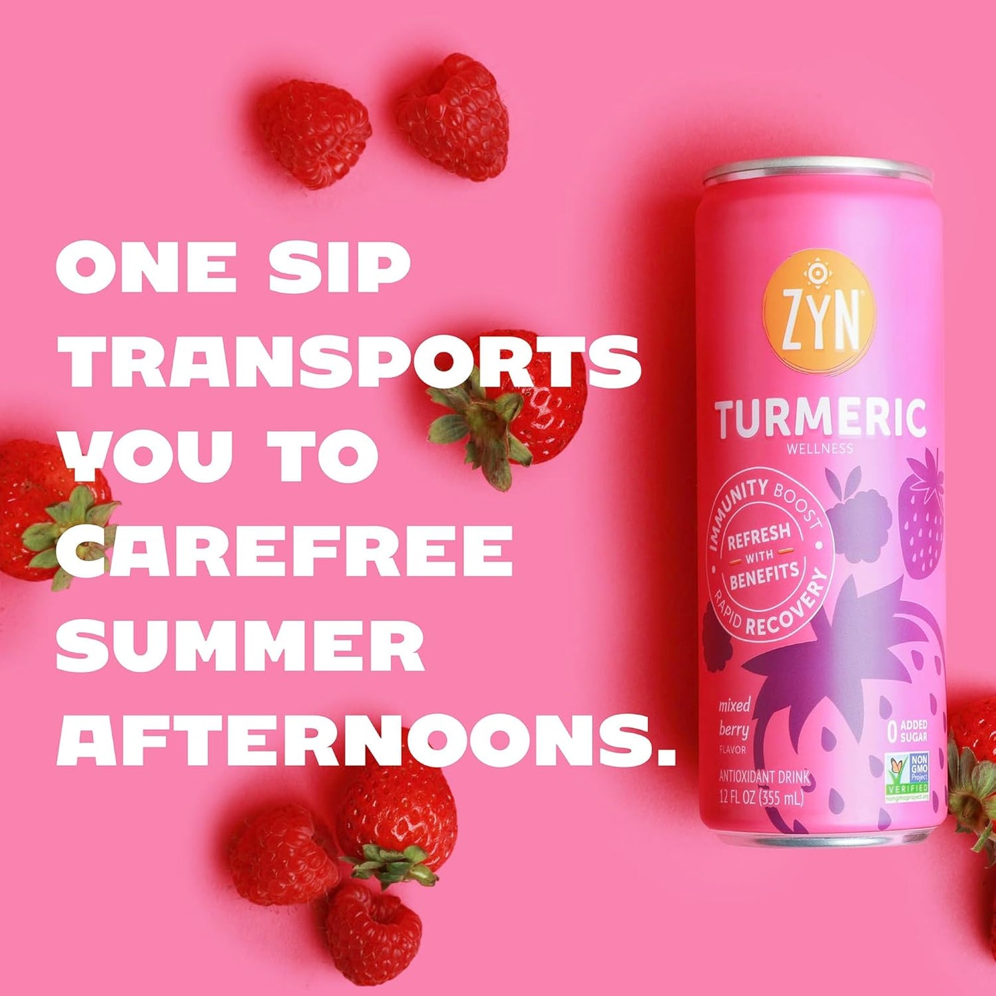 ZYN Mixed Berry Turmeric Wellness Drink 6-Pack - Sugar-Free, Low Carb, Low Calorie with Black Pepper - Clean Alternative