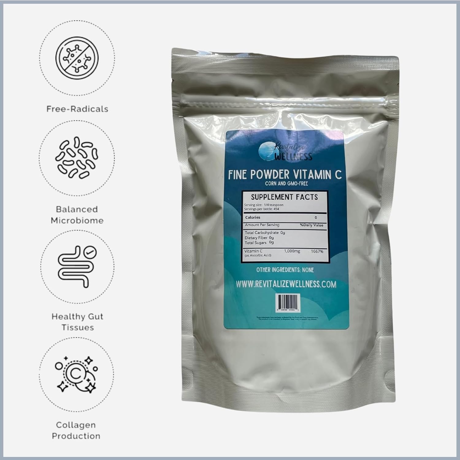 1 lb. Bag of Fine Powder Vitamin C as Ascorbic Acid + Organic Allergy Defense Wellness Bundle