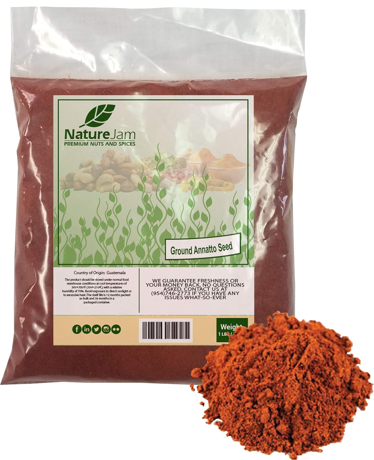 1 lb Bag of Naturejam Ground Annatto Seed Powder - High Vitamin E Tocotrienols Content