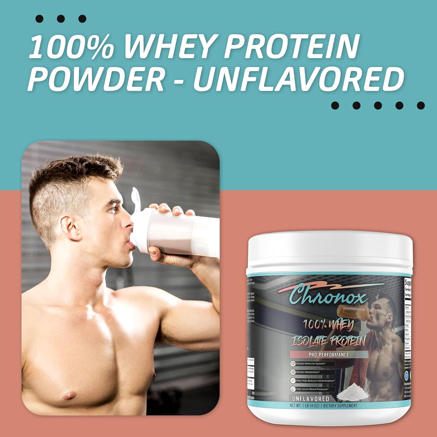1 LB Chronox Unflavored Whey Protein Isolate Powder for Muscle Gain - Pre & Post Workout Dietary Supplement