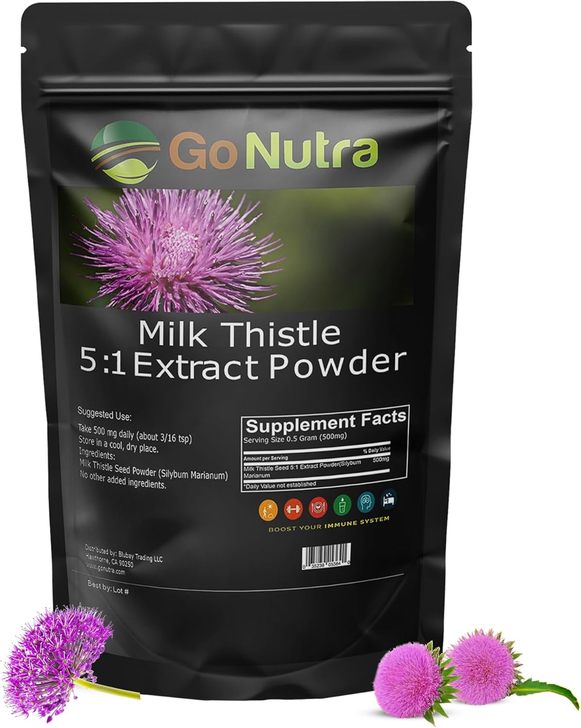 1 lb. Go Nutra Milk Thistle Extract Powder - 5:1 Strength Silymarin Supplement - Non-GMO Herbal Silybum Marianum