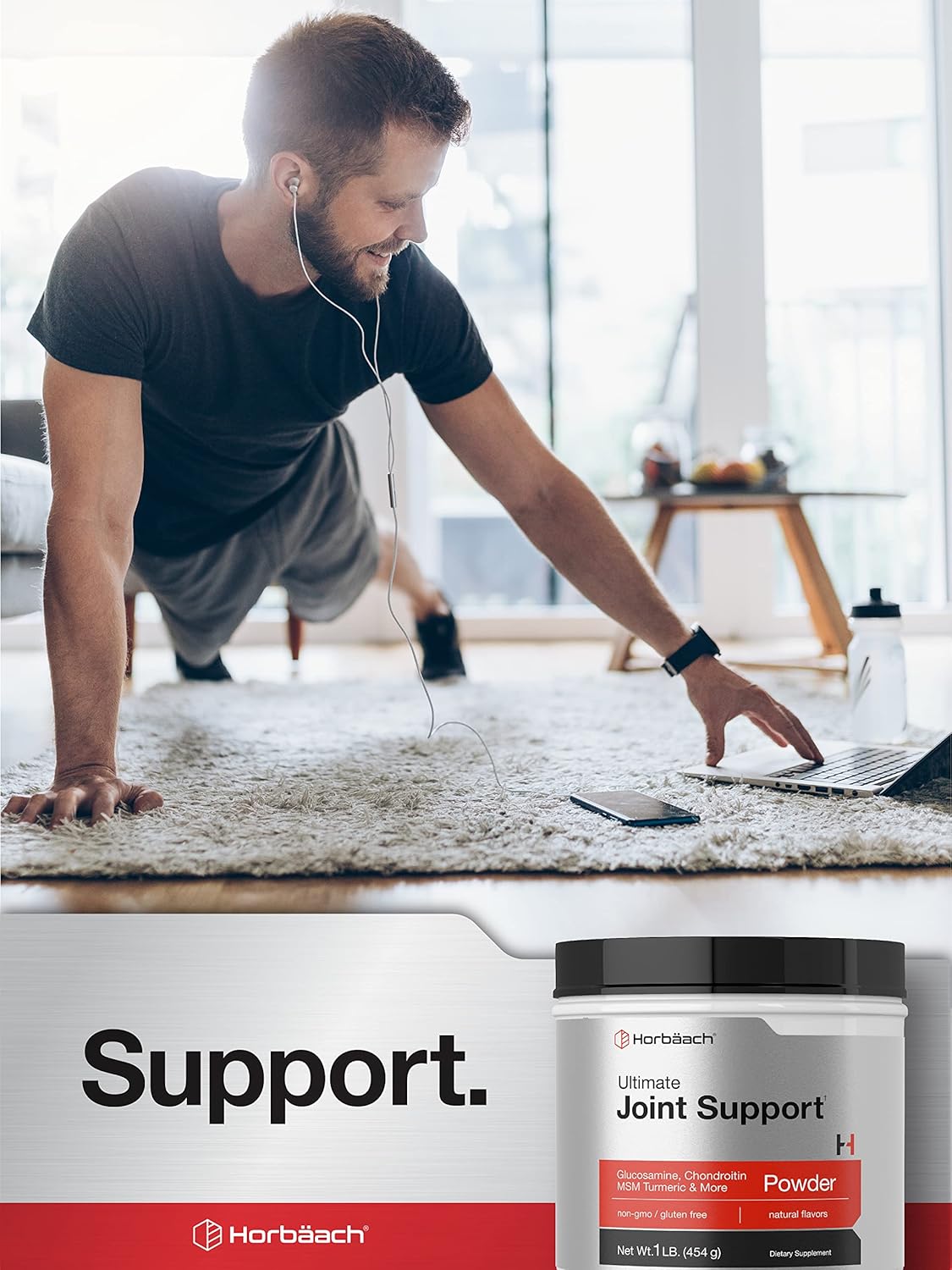 1 lb Horbäach Ultimate Joint Support Powder with Glucosamine, Chondroitin, MSM & Turmeric - Triple Action Support for Men and Women - Non-GMO, Gluten Free
