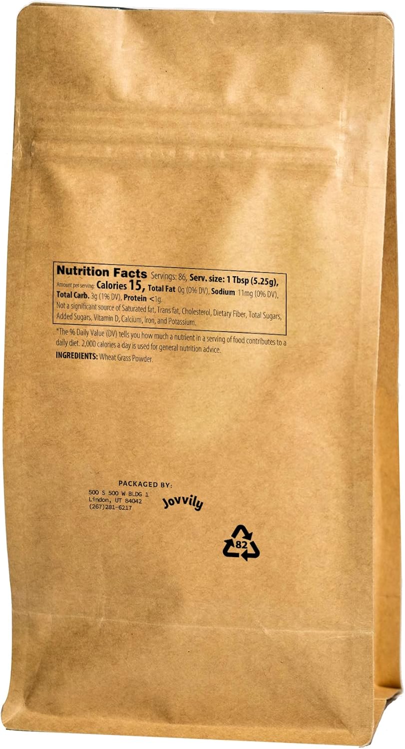 1 lb Jovvily Wheat Grass Powder - Pure Superfood for Smoothies & Shakes - No Fillers Included