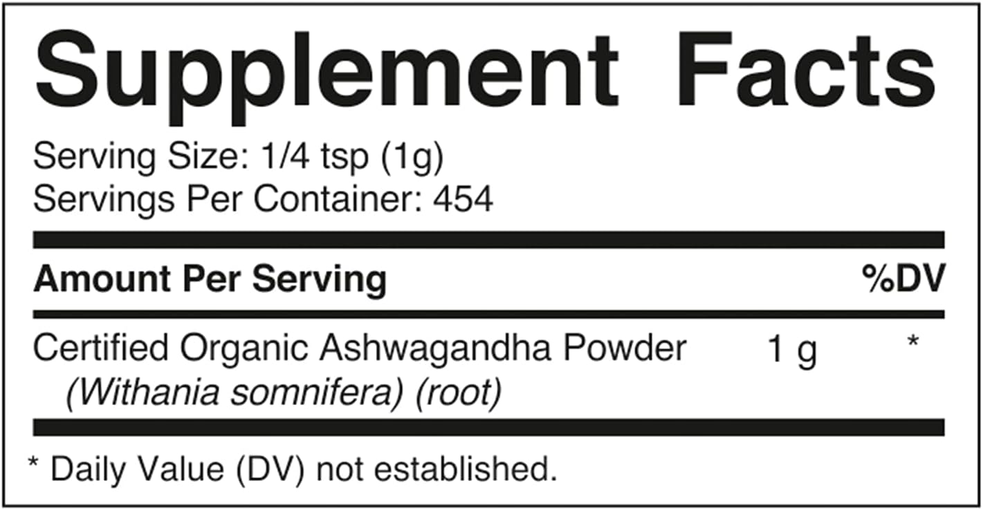 1 lb Organic Ashwagandha Powder - USDA Certified (16 oz) - Withania Somnifera Root Supplement