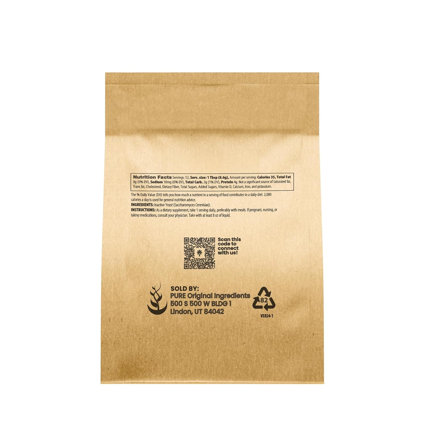 1 lb Pure Brewer's Yeast with Original Ingredients - Non GMO, No Fillers or Additives Included