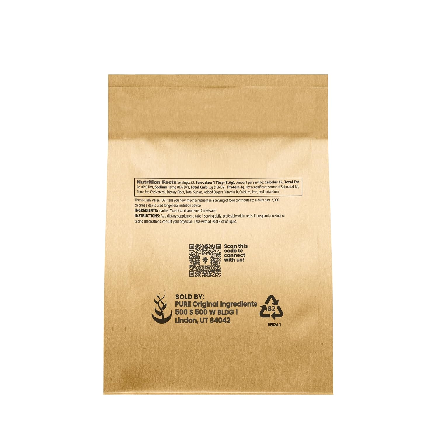 1 lb Pure Brewer's Yeast with Original Ingredients - Non GMO, No Fillers or Additives Included