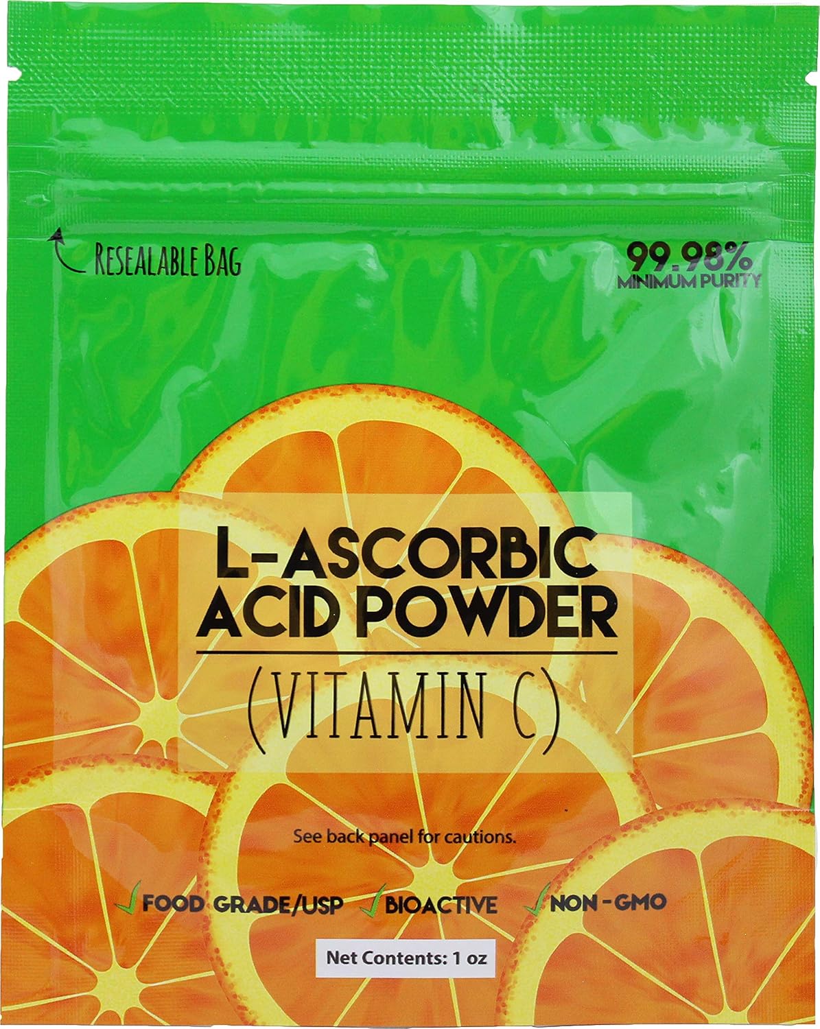 1 oz. Bag of L-Ascorbic Acid Powder 99%+ Food Grade USP36, Pure Vitamin C Crystals, Naturally Fermented - White