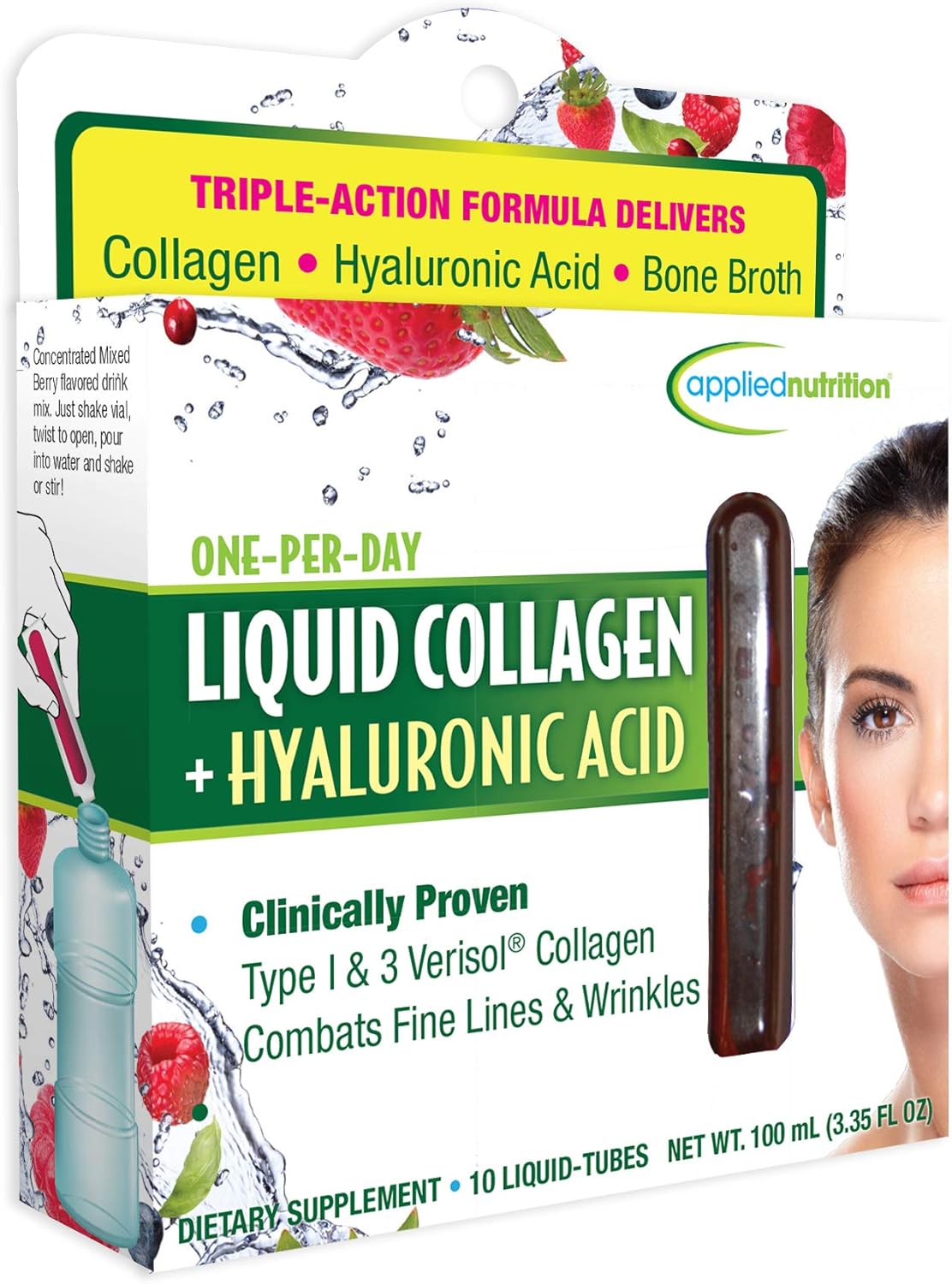 10 Count Applied Nutrition Liquid Collagen + Hyaluronic Acid Tubes, 3.35 fl oz