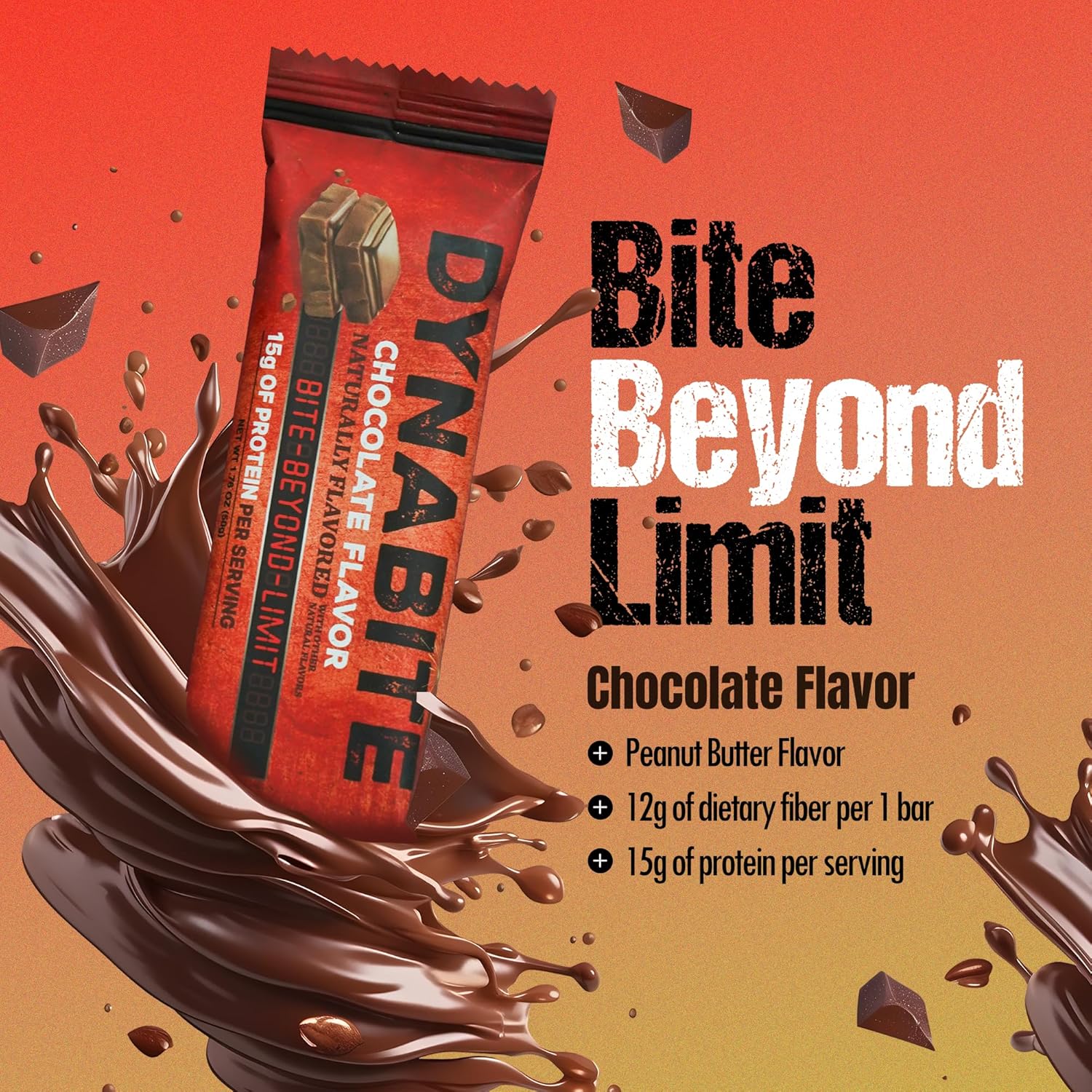 10 Count DYNABITE Premium Energy Bars in Chocolate - Low Carb, Plant-Based, Gluten-Free, Zero Sugar High Protein Snacks