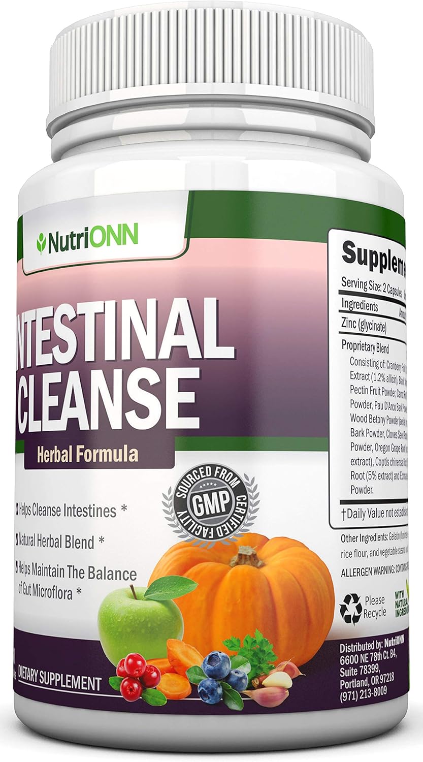 10-Day NutriONN Intestinal Cleanse Herbal Detox Program - Natural Wormwood, Cranberry, Goldenseal, Garlic & More