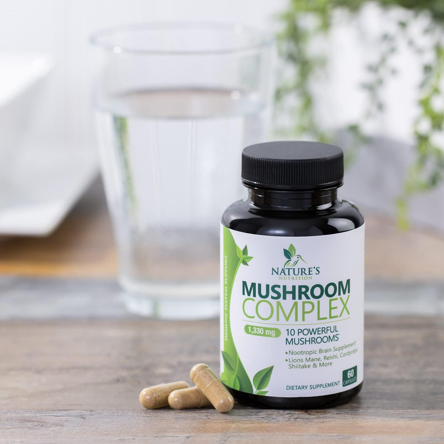 10-in-1 Mushroom Complex Capsules for Memory and Focus - Lions Mane, Turkey Tail, Reishi, Chaga, Cordyceps - Nootropic Brain Supplements - 60 Capsules