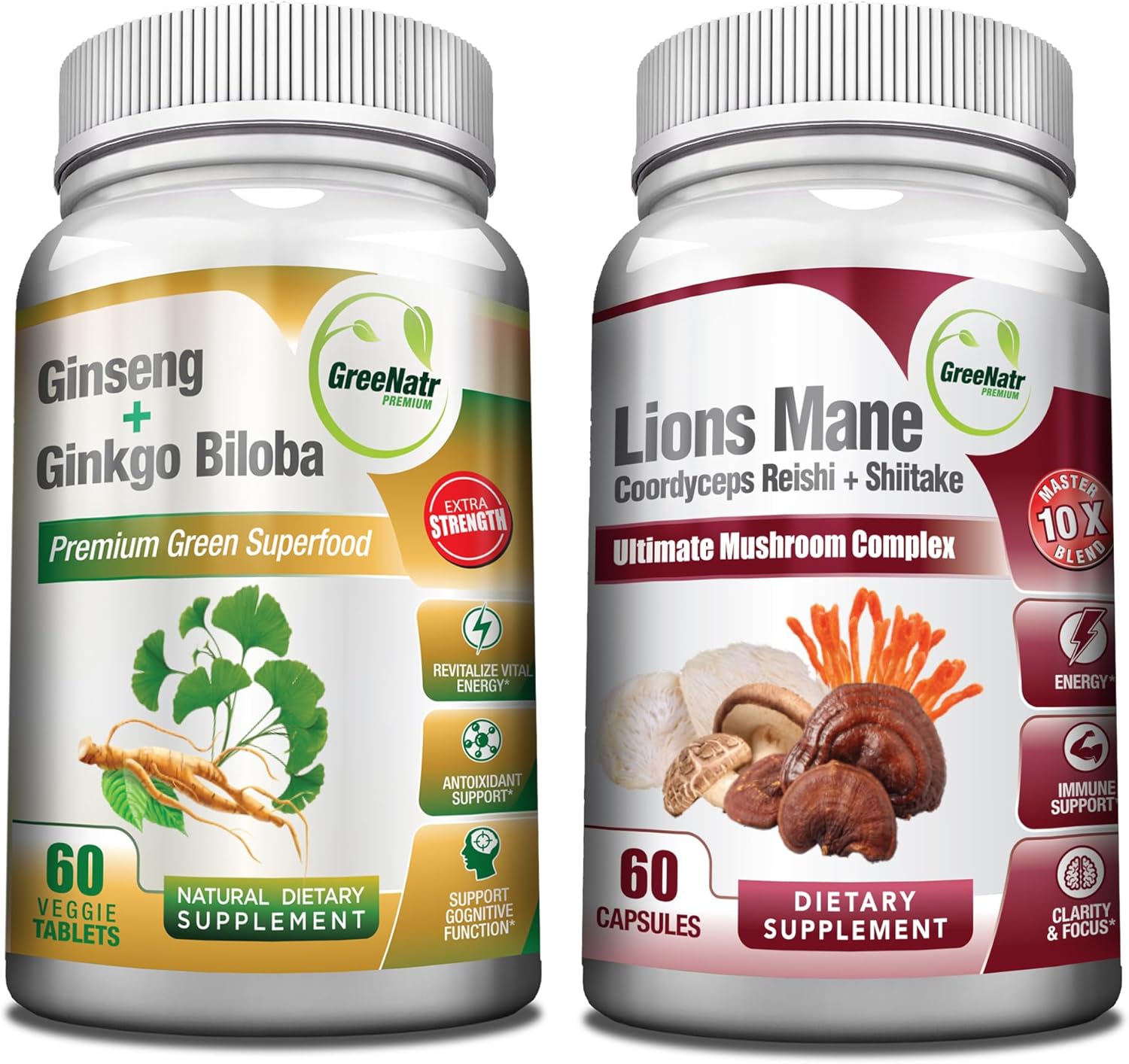 10-in-1 Mushroom Supplement with Lions Mane, Cordyceps, Chaga, Turkey Tail, Ginseng, and Ginkgo Biloba for Energy and Brain Focus