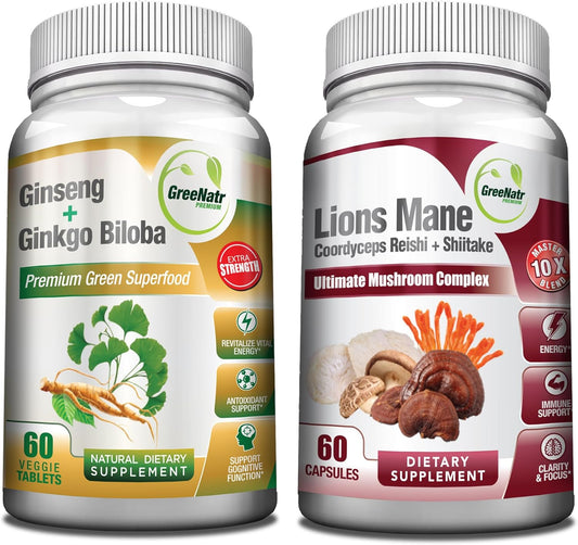 10-in-1 Mushroom Supplement with Lions Mane, Cordyceps, Chaga, Turkey Tail, Ginseng, and Ginkgo Biloba for Energy and Brain Focus