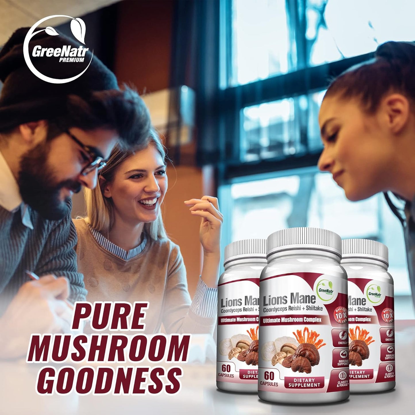 10-in-1 Mushroom Supplement with Lions Mane, Cordyceps, Chaga, Turkey Tail, Ginseng, and Ginkgo Biloba for Energy and Brain Focus