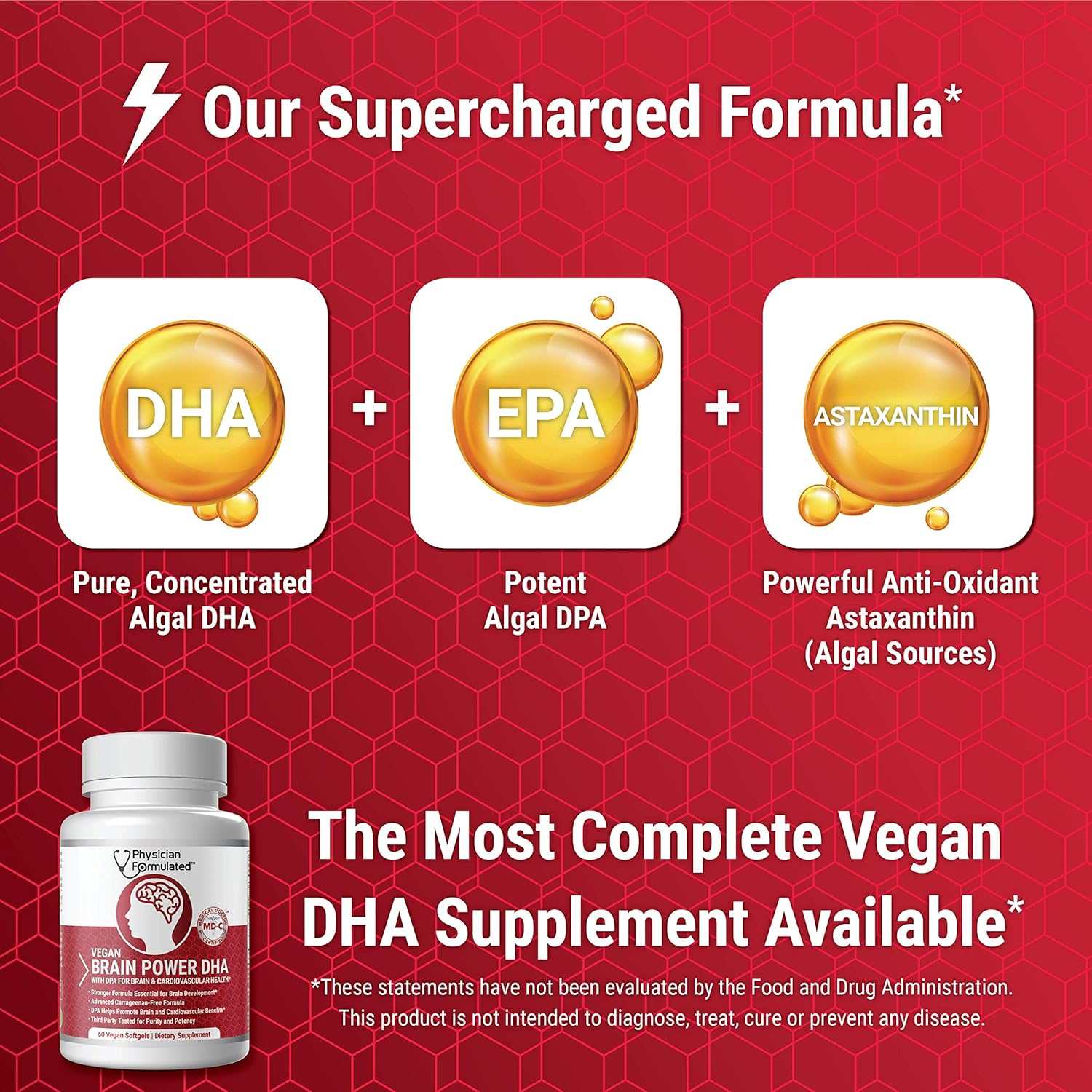 100% Algae-Based Vegan DHA for Brain & Prenatal Support with Astaxanthin - No Carrageenan or Vegetable Oil