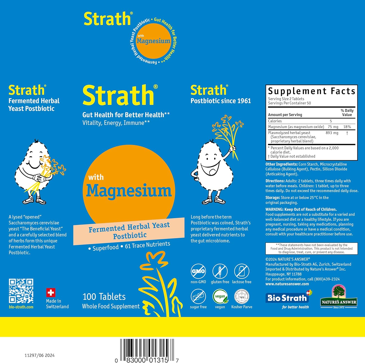 100 Bio-Strath Strath with Magnesium Herbal Yeast Postbiotic Tablets | Immune Support | Wellness Boost | Non-GMO, Gluten-Free, Sugar-Free, Vegan, Kosher