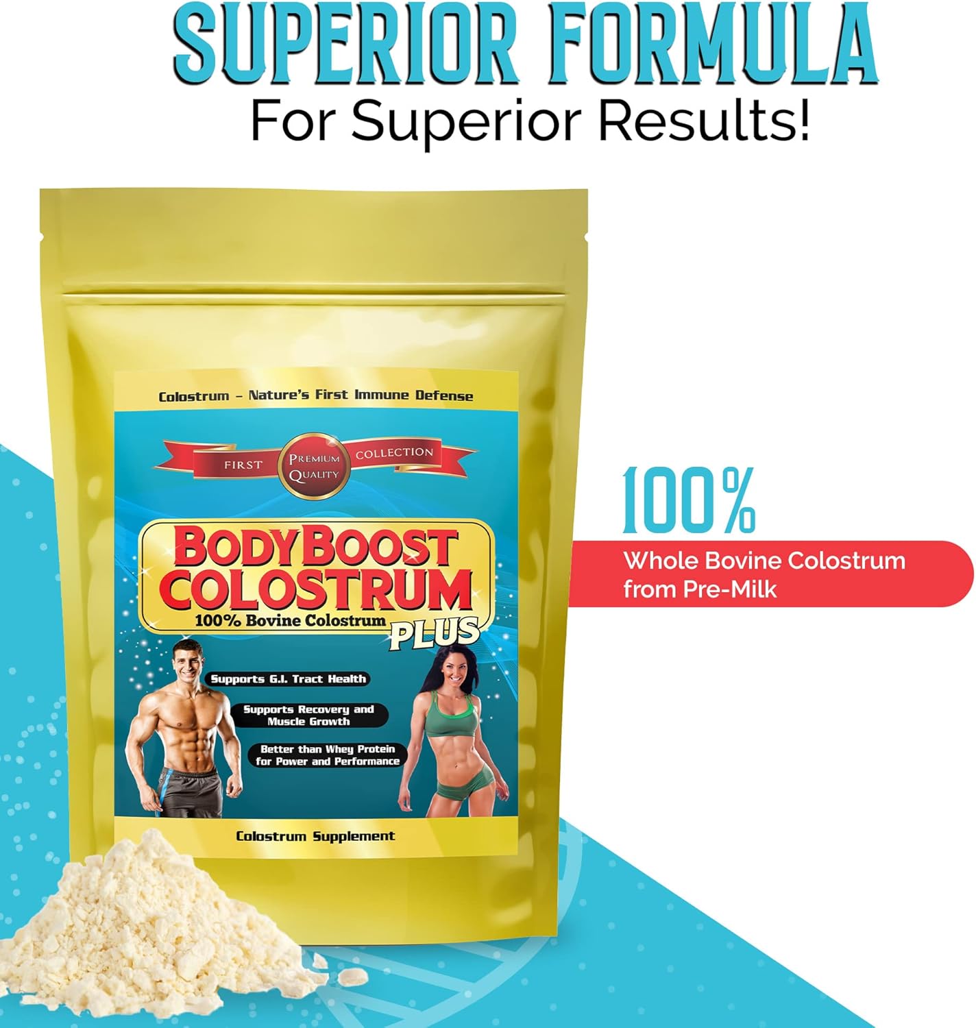 100% Bovine Colostrum Powder - Immune Booster Supplement with Immunoglobulin & Lactoferrin - Grass Fed Colostrum for Gut Health & Muscle Growth - 1kg, 35oz