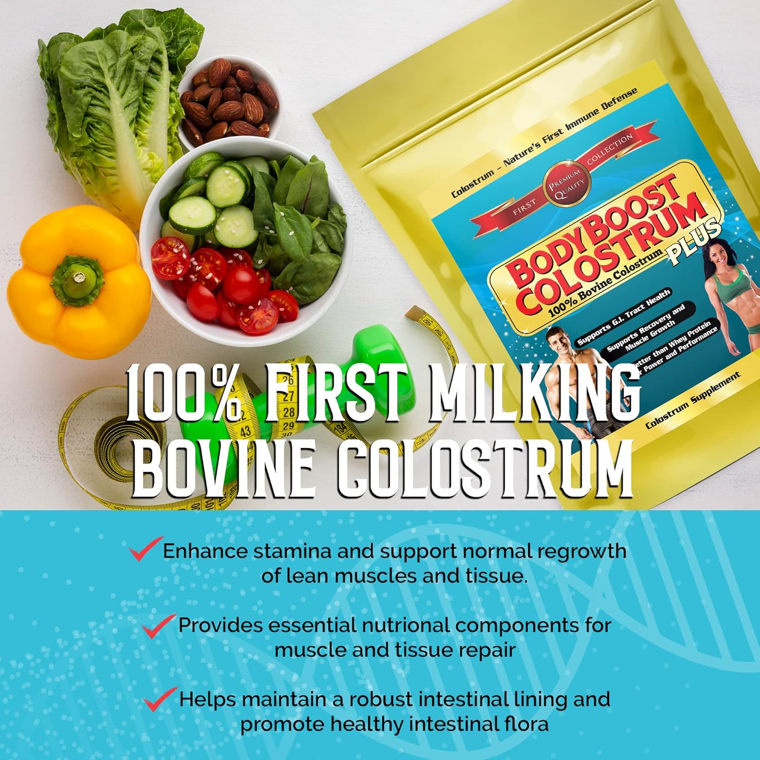 100% Bovine Colostrum Powder - Immune Booster Supplement with Immunoglobulin & Lactoferrin - Grass Fed Colostrum for Gut Health & Muscle Growth - 1kg, 35oz
