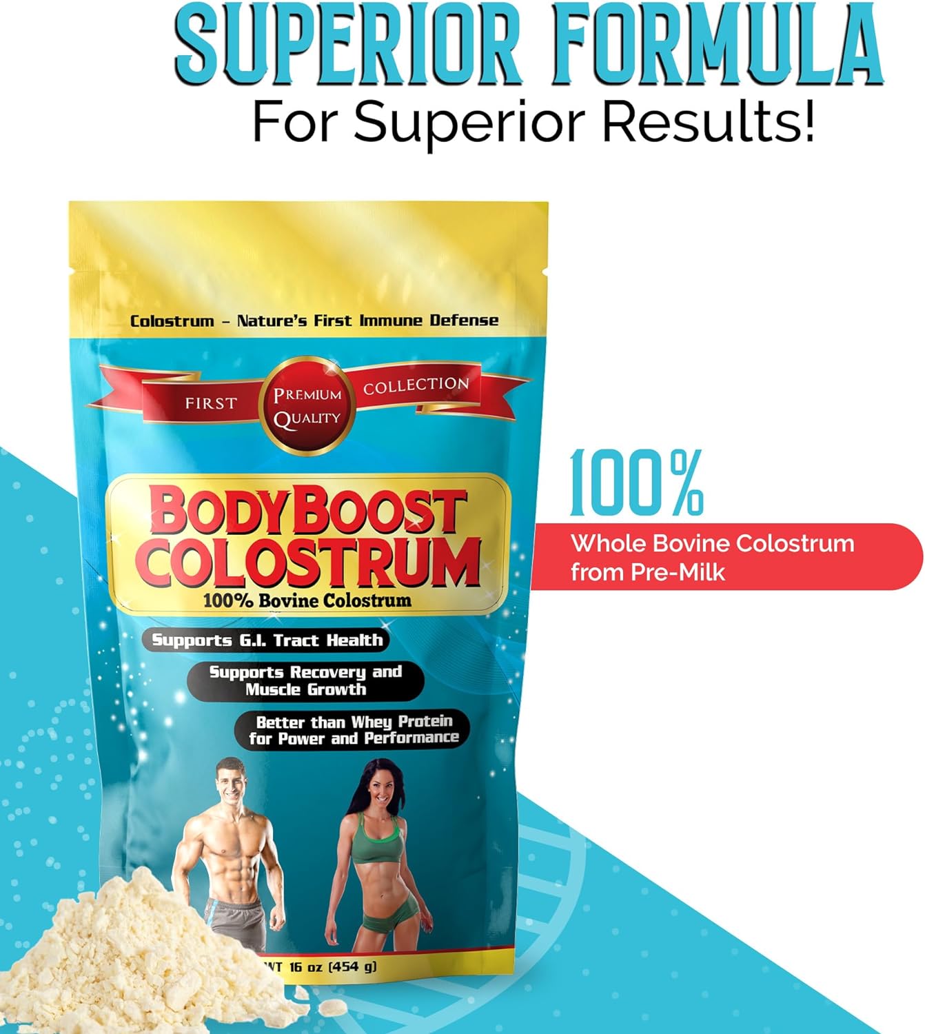 100% Bovine Colostrum Powder, Immune Booster with Immunoglobulin & Lactoferrin - Grass Fed Colostrum for Gut Health - 16 oz
